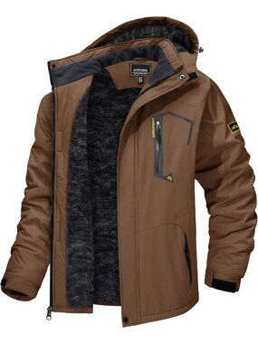 〽️Men's Brown Winter Skiing Waterproof Thermal Windproof Fleece Lined Snow Coat